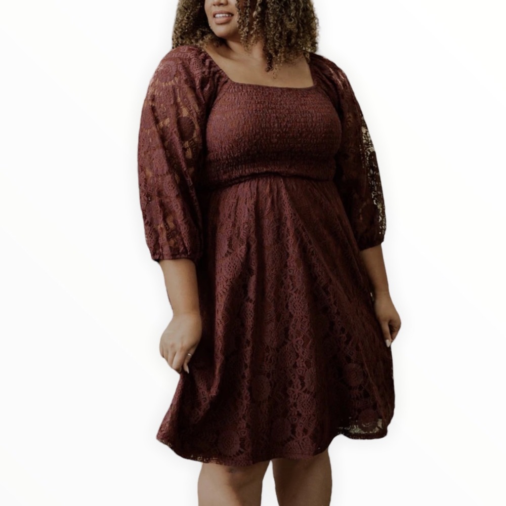 Baltic Born Brisbane Lace Smocked Midi Dress in Dusty Plum Smocked Bust NWT